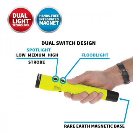 Intrinsically Safe Rechargeable Dual-Light™ Flashlight w/Magnet